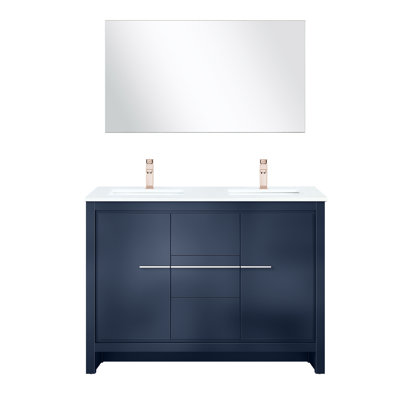 48 po Meuble-lavabo double bleu marine X 20, comptoir en marbre de culture, robinet or rose, miroir 43 po - Durabilité durable et résistance aux rayures