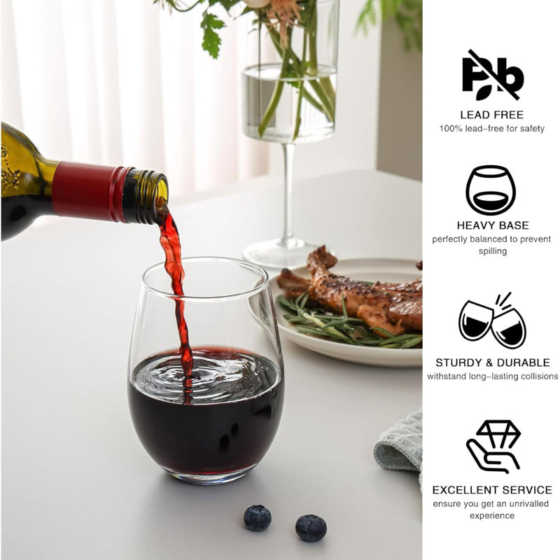 Ensemble de verres à vin sans pied de 6, 18 onces et verres à vin pour cadeau de fête, sans plomb, idéal pour les vins (transparent)