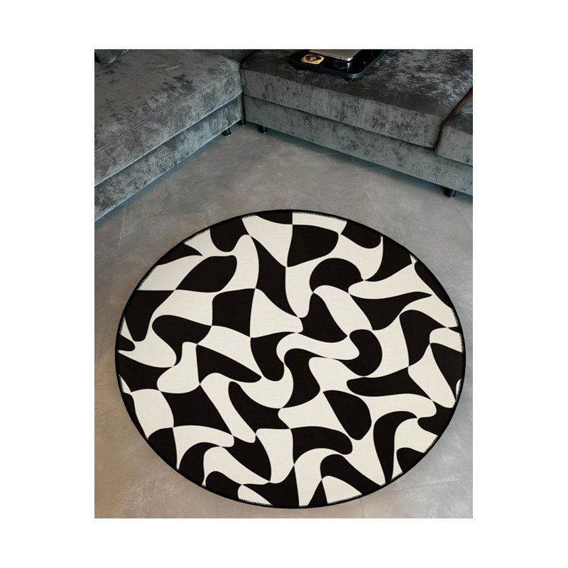 Round Black Shape Patterned Woven Base Decorative Machine Washable Rug, Round 4'11" Rug Pad Included