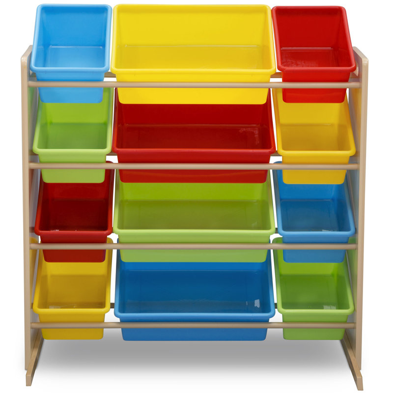 Natural Wood Kids Storage Organizer with Primary Color Bins
