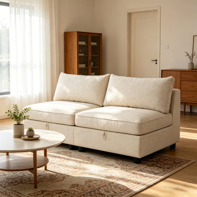 Armless Seat For Modular Sectional Sofa, Convertible Sofa Seat With Storage, Sleeper Sectional Sofa Set, Fabric Flexible Modular Combinations For Living Room(2PCS)