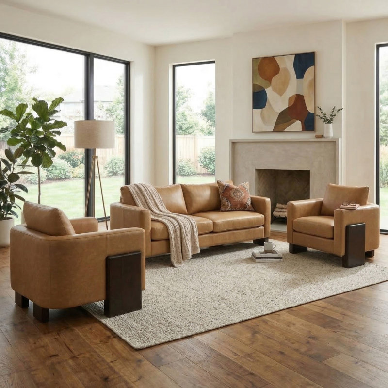 Cozy Sofa Set Oversized Comfy Cloud Sofa Sofa Group Sofa Couch With Rubberwood Legs For Living Room, Brown