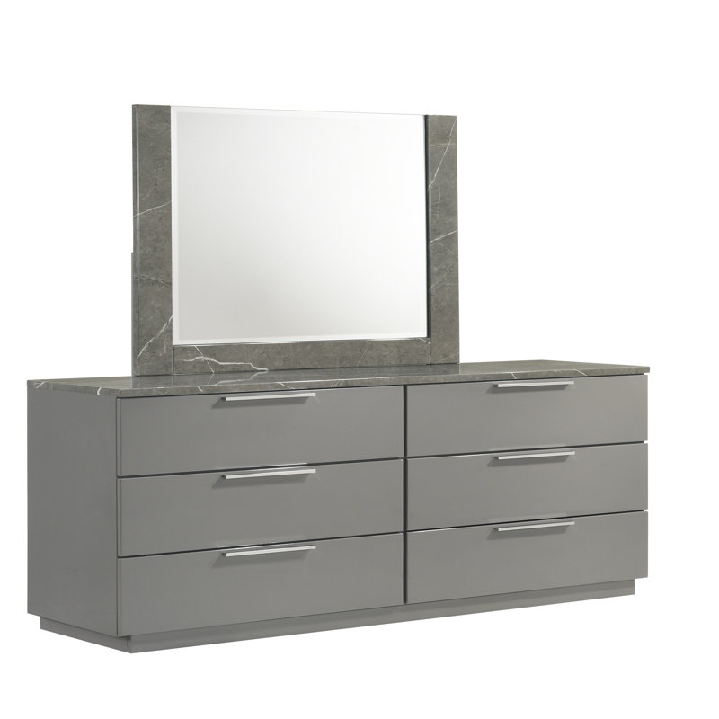 Commode - finition bicolore très brillante en marbre et laque avec tiroirs spacieux et pieds en métal - gris (commode incluse)