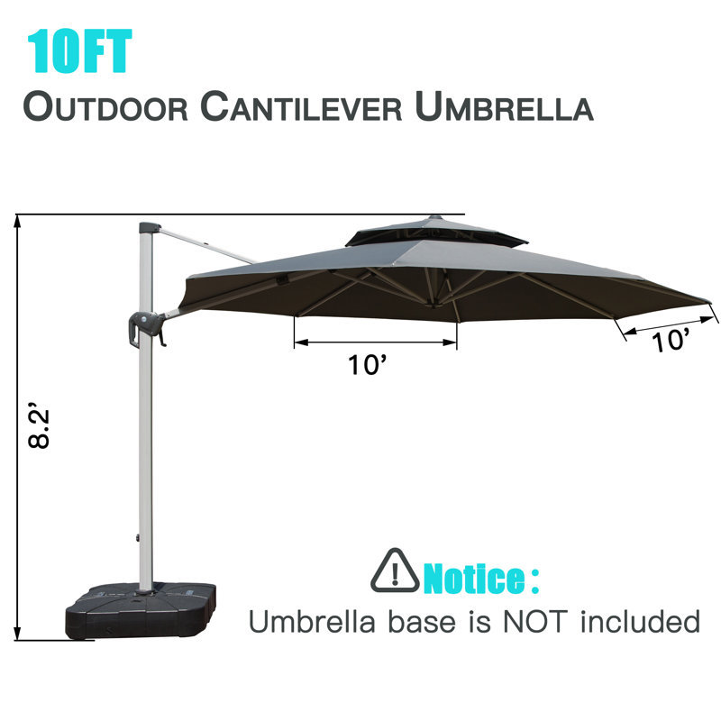 Parasol en porte-à-faux rond 13 pi, H 107 po x l 118 po x P 118 po, Gris