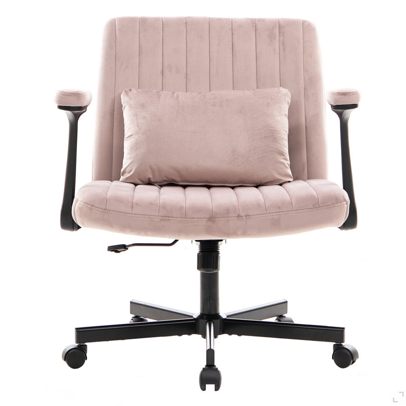 Pink Velvet Criss Cross Armrest Office Chair With Wheels – Adjustable Height, 360° Swivel, Comfortable For Home Office, Reading & Vanity