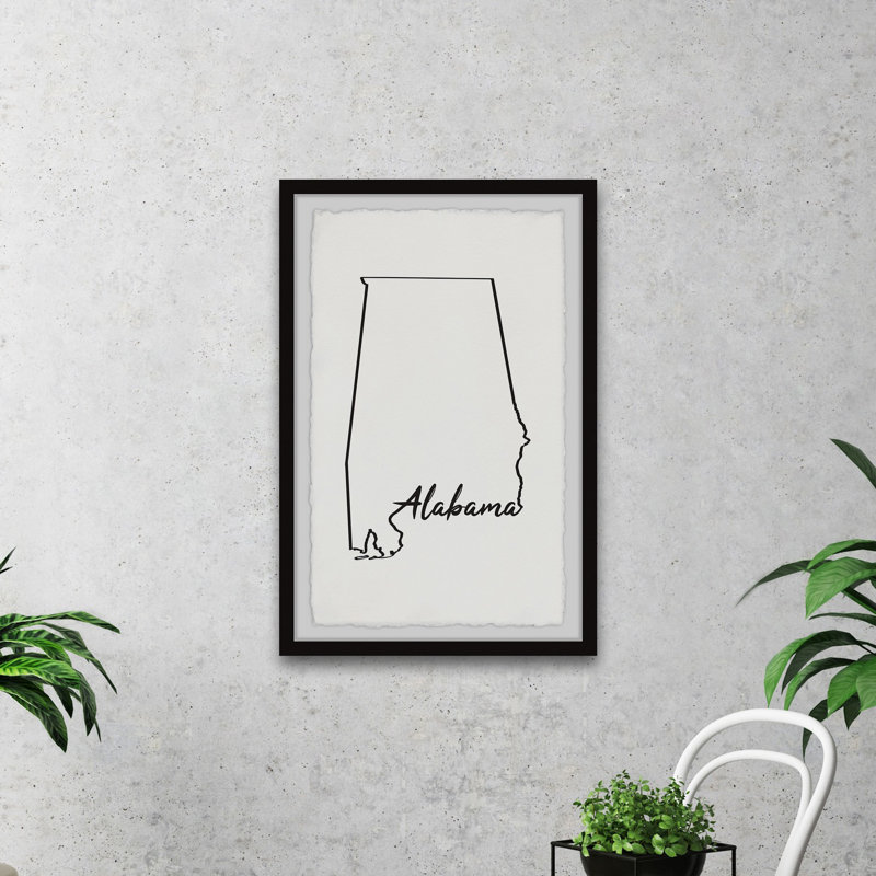 Alabama Map Outline - Cadre photo, impression d'art textuel sur papier, H 24 po x l 16 po x P 1,5 po