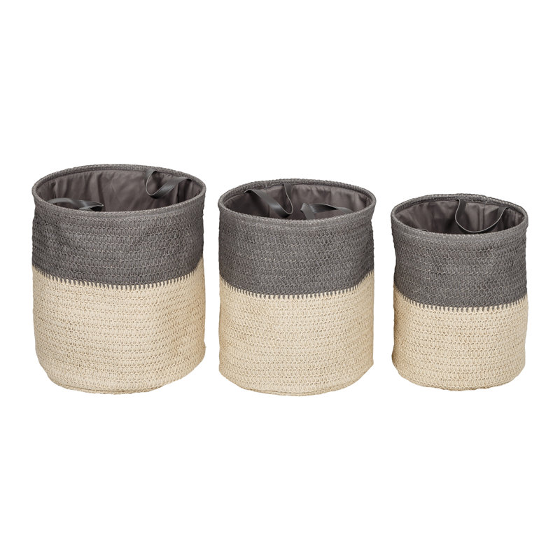 Gray and Natural Woven Collapsible Laundry Basket Set for Kids