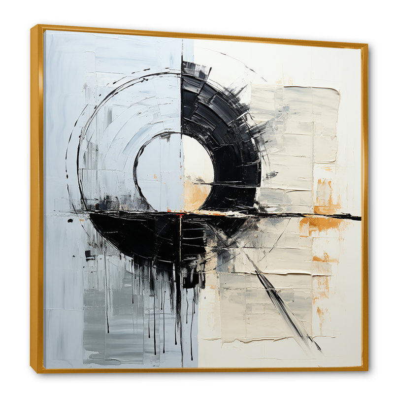 «Geometric Grey and White Moon Eclipse», reproduction sur toile, H 36 po x l 36 po x P 1,5 po, Cadre flottant doré