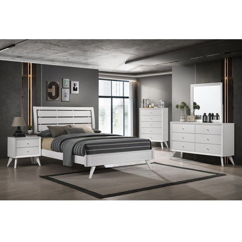 Lit plateforme tapissier blanc Motour, Grand