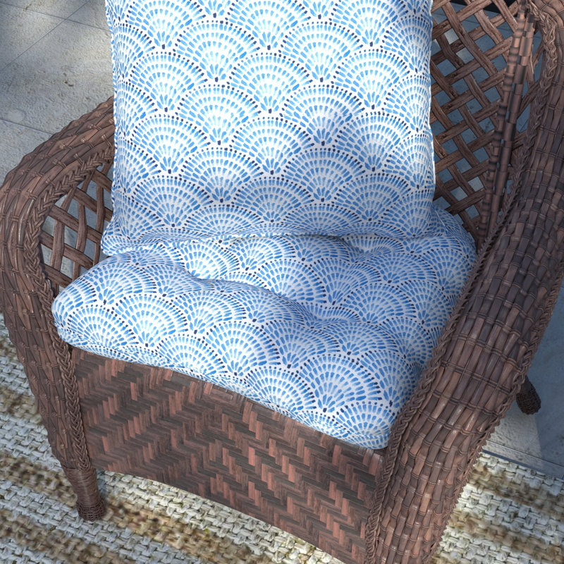 Lillian Palm Beach Retro Collection Outdoor 3'' Seat Cushion, Blue Geometric Shapes