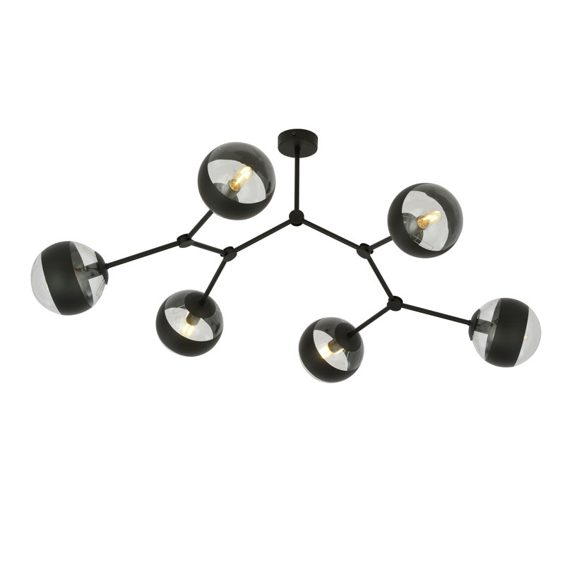 6-Light Sputnik Chandelier, Transparent/Black