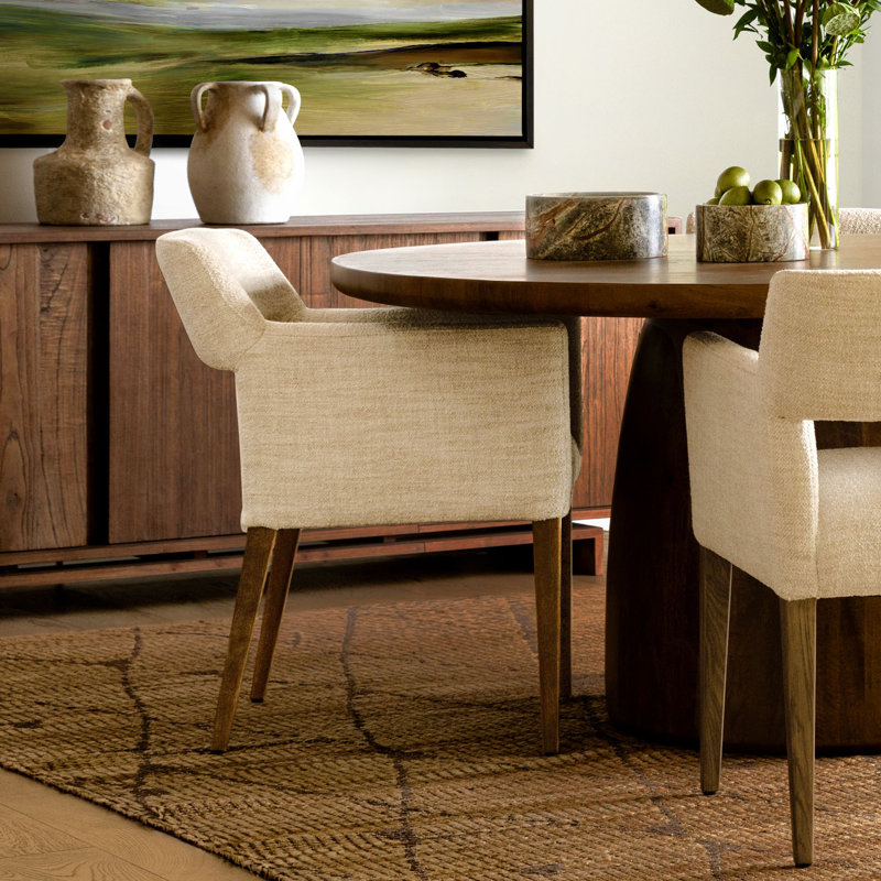 Booker Oak Wood Upholstered Dining Chair, Cream