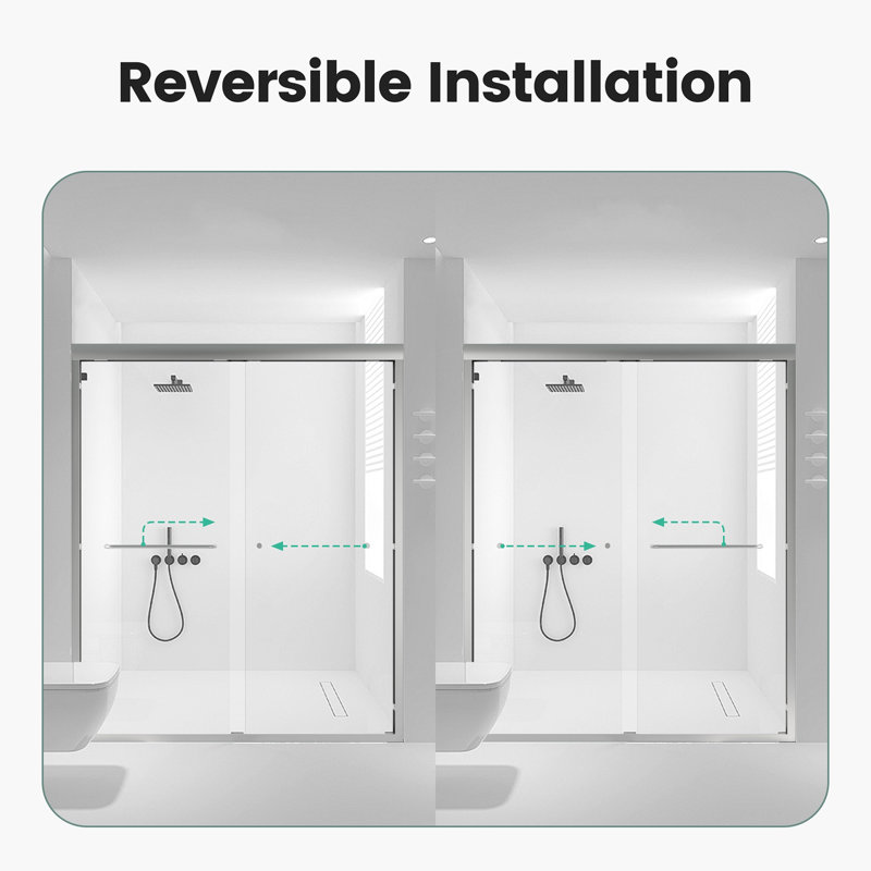 56"-60"W*72" H  Semi-Frameless Double Sliding Shower Door, Bypass Shower Door, 1/4" (6Mm) Thick SGCC Tempered Glass Door,  Chrome