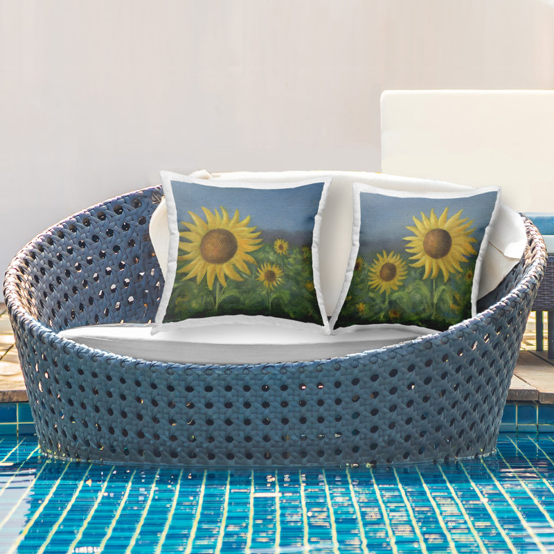 Magnifique coussin décoratif d'extérieur imprimé champ de tournesol par Lil 'Rue (ensemble de 2)
