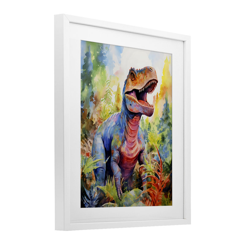 «Colorful T-Rex Dinosaur in Jungle», reproduction encadrée sous verre, design by Creative Studio, H 16 po x l 13 po