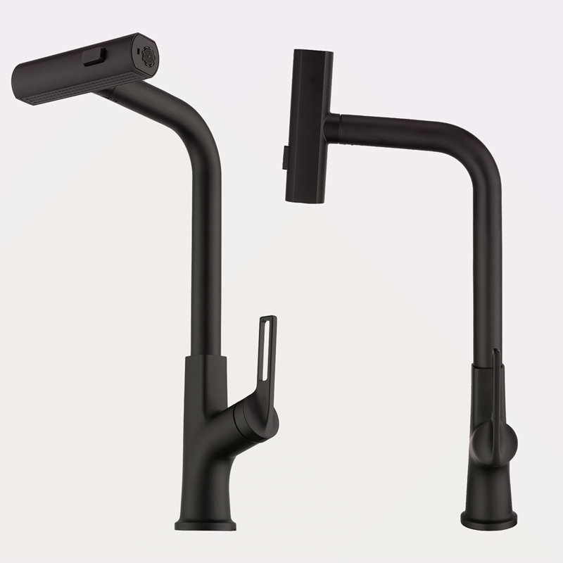 Robinet de cuisine à cascade avec douchette extractible, robinet d'évier de cuisine à poignée simple avec douchette extractible, robinet de cuisine rotatif à 360 °
