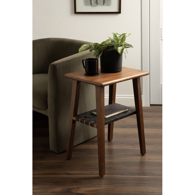 Rectangle Wood and Leather Side Table