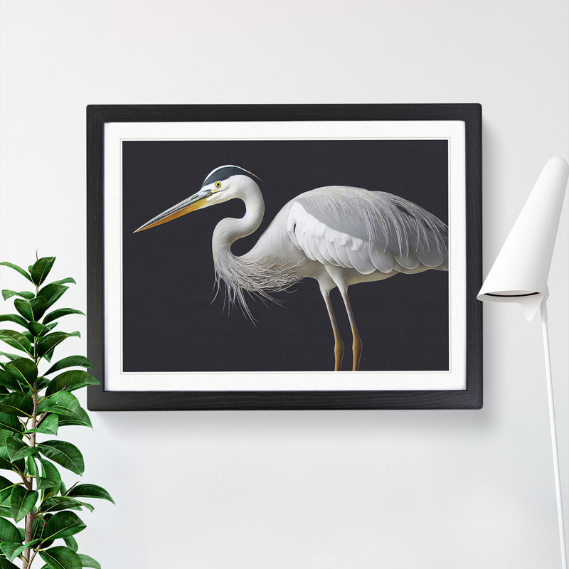 Remarkable Heron Bird 1 Piece Single Picture Frame Painting, 34cm H x 46cm W x 2cm D, Black Framed