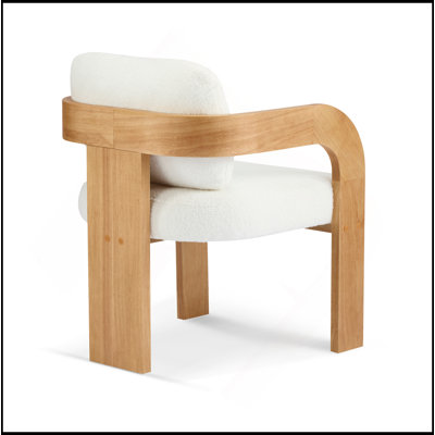 Ensemble de 2 chaises de salle à manger avec dossier coussiné, tissu bouclé, structure en bois massif de couleur naturelle