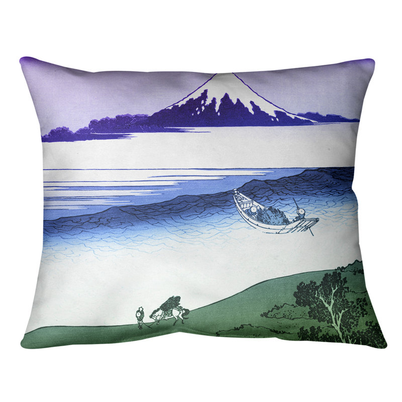 Coussin lombaire Tama River dans la province de Musashi, Duvet synthétique, 14 po x 10 po, Mauve / Vert