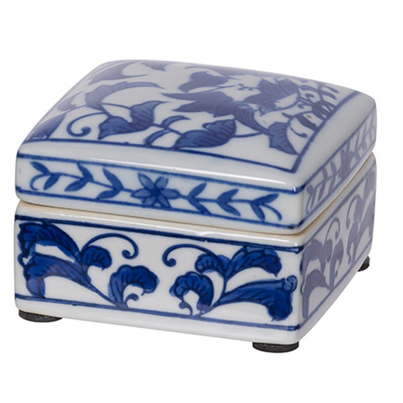  Ensemble de 3 boîtes de rangement décoratives en porcelaine, motif floral blanc et bleu