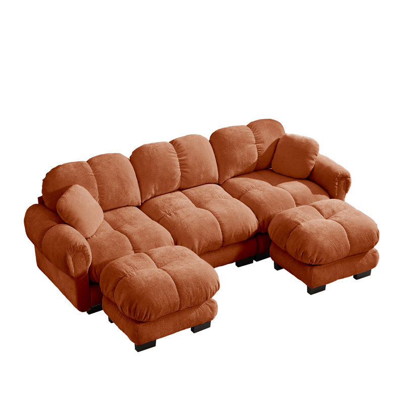 Ensemble de canapé modulaire 104 po avec 3 coussins et 2 repose-pieds en terre cuite orange 104 po, 2 repose-pieds