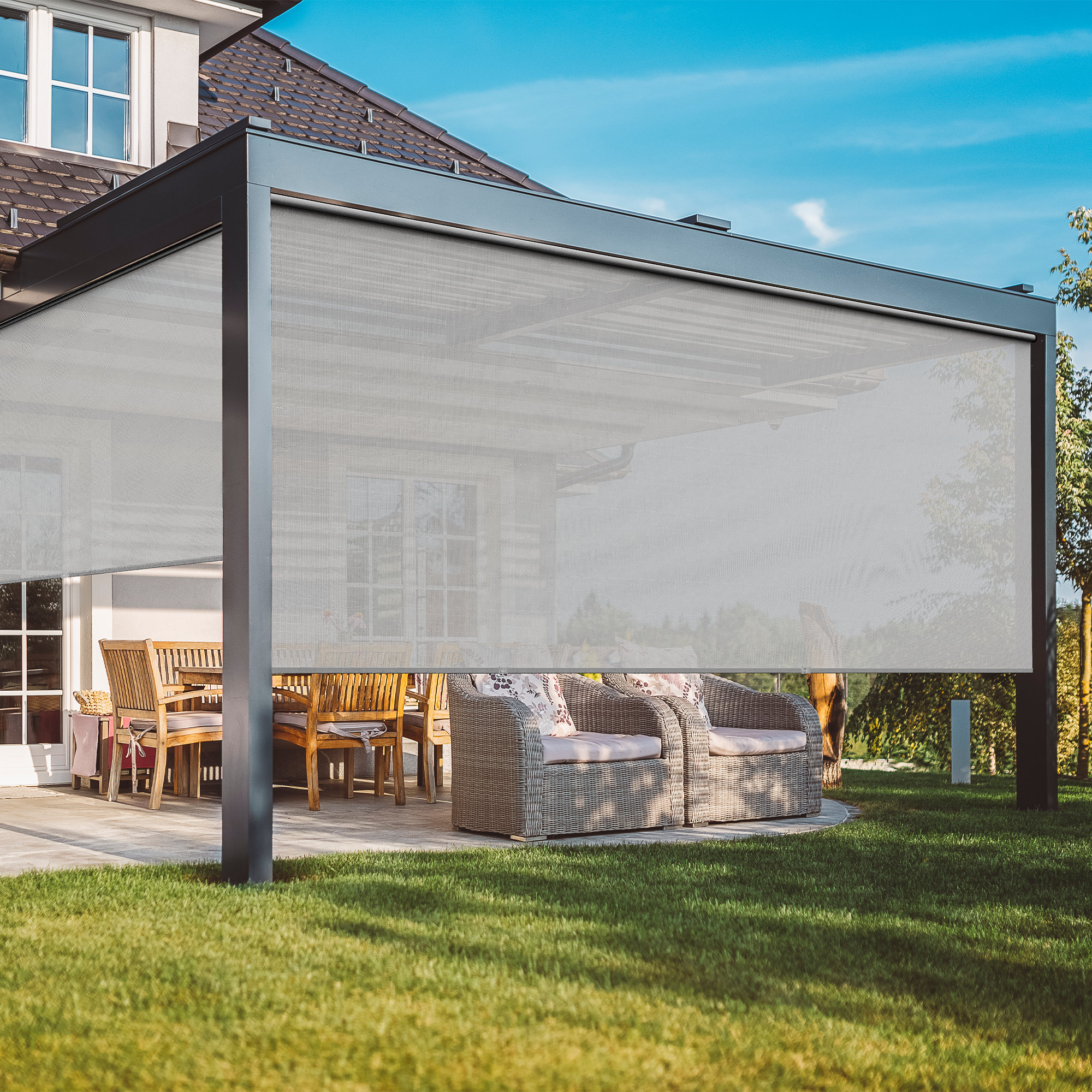 Symple Stuff Semi-Sheer Outdoor Roller Shade & Reviews | Wayfair