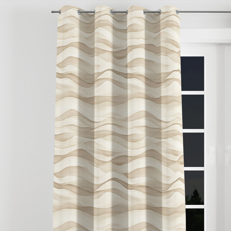 Striped Curtains - Beige Sand Waves Stripes Grommet Curtain - 1 Panel, 52" W x 84" L, Silver Grommets