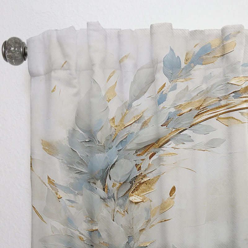 Simmonsville Blue and Gold Wreath Flower I - Traditional Velvet Curtain - Room Darkening - 1 Panel, 52" W x 90" L