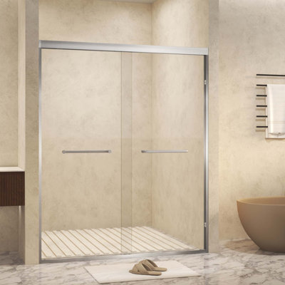 Porte de douche coulissante double en aluminium durable avec caractéristiques de sécurité
