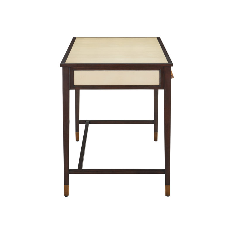Evie Solid Wood Writing Desk, Ivory, Dark Walnut, Brass
