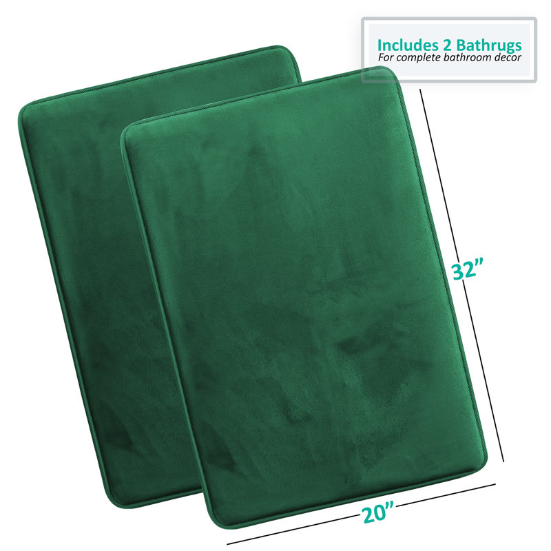 Steph Luxury Ultra Soft and Absorbent Memory Foam Bath Rug Set with Non-Slip Backing, Large: 20"W x 34"L, Hunter Green