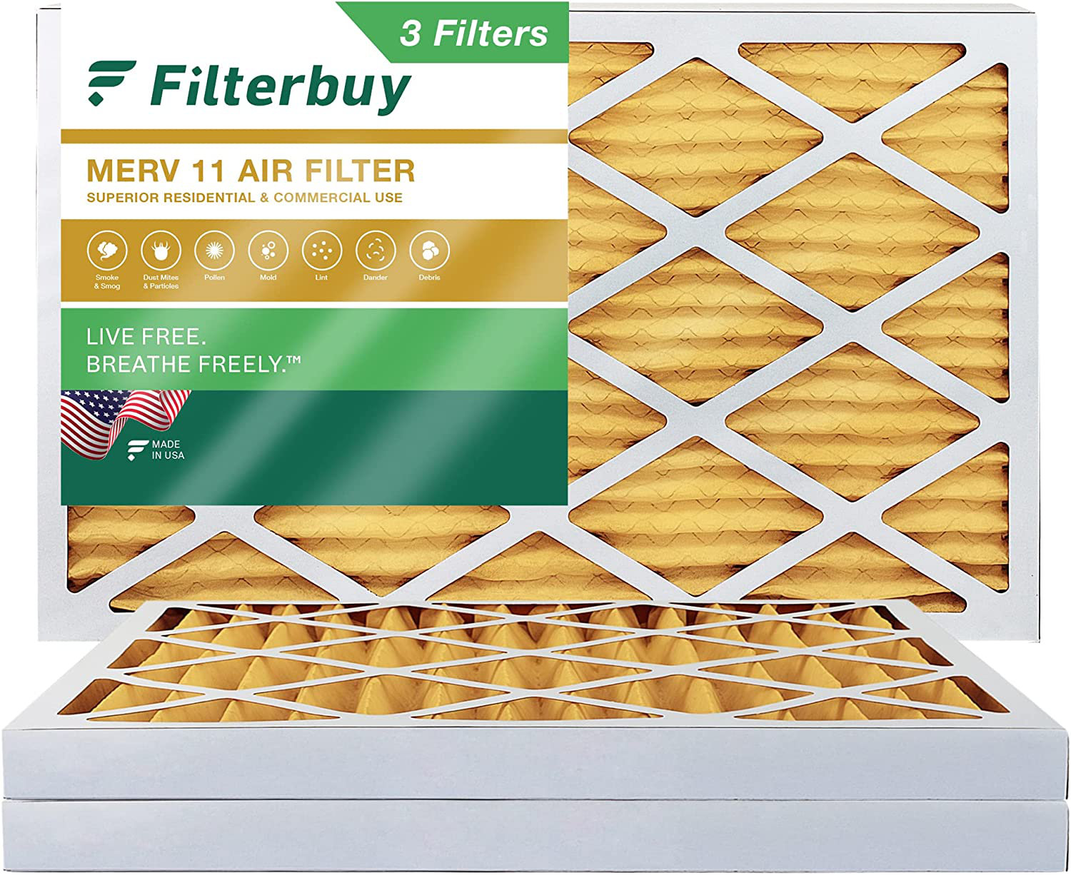 Filterbuy 12x20x2 Air Filter MERV 11, Pleated HVAC AC Furnace Filters