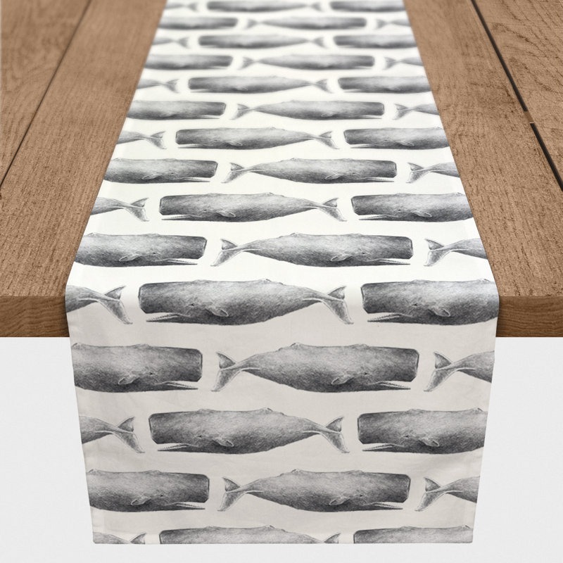 Chemin de table baleines Mckinley, Gris, L 90 po x l 16 po, Imprimé animal 1