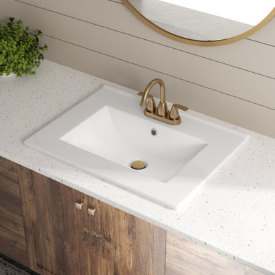Los Flexi White Drop In Bathroom Sink Ceramic Rectangular with Faucet Hole & Overflow