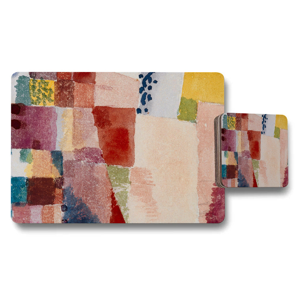 Abstract Color Block Placemat and Coaster Set With Modern Art Design