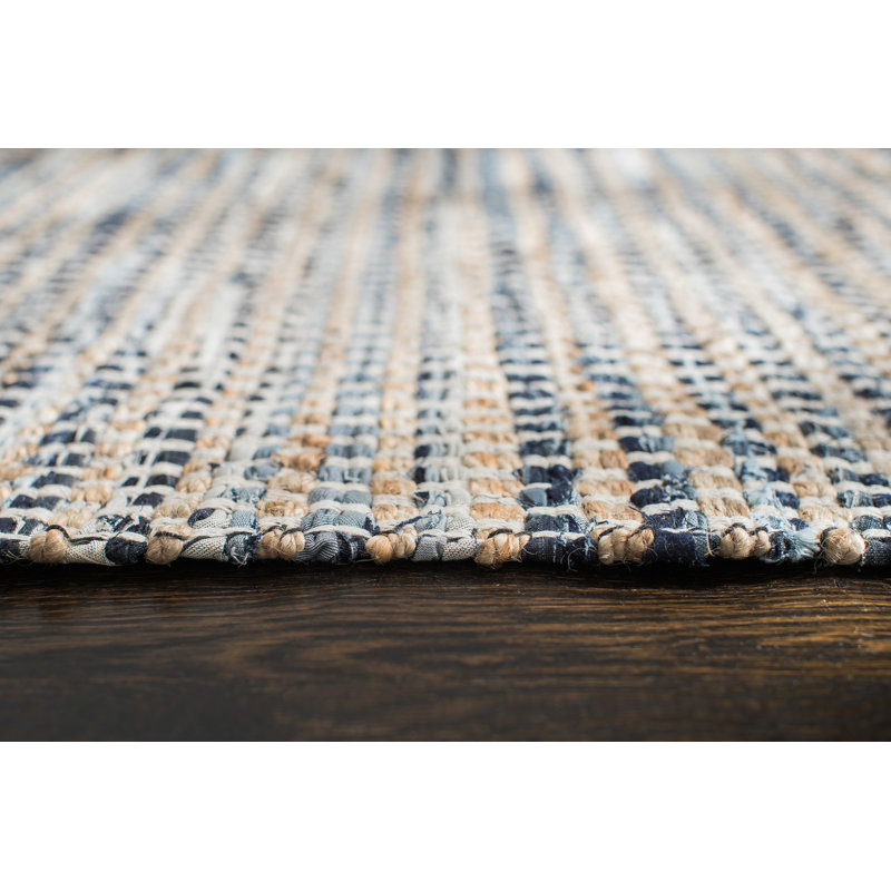 Handmade Blue Cotton Braided Rectangular Area Rug