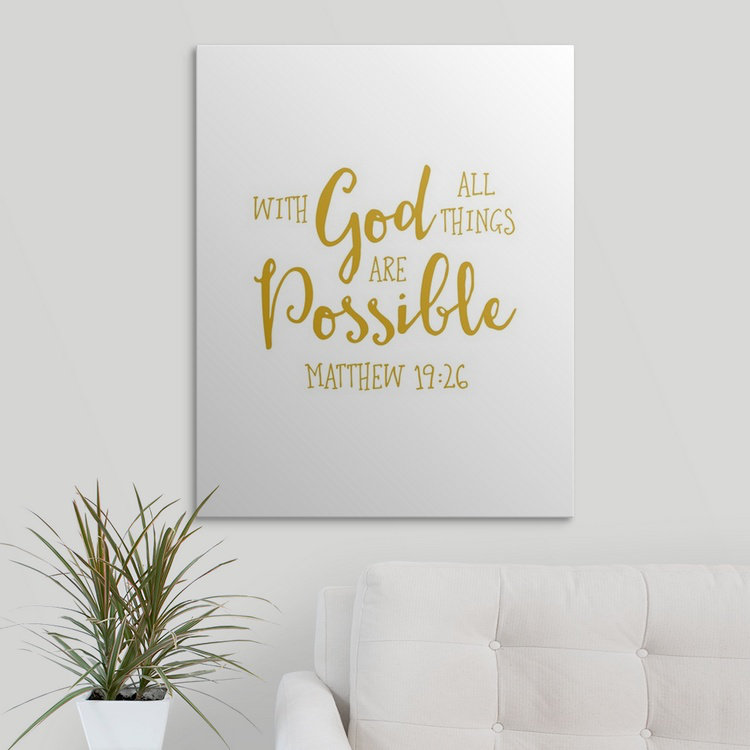« matthew 19:26-scripture art », art textuel, H 20 po x l 16 po x P 1,5 po, Toile