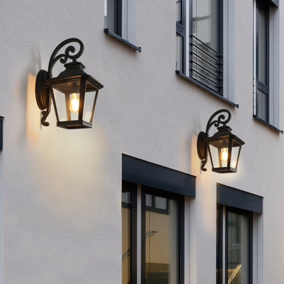 14" Outdoor Wall Lanterns 2-Pack, Black Waterproof Wall Sconce With Clear Glass Panels, Vintage Exterior Light Fixture For Porch, Patio, Garden, And Doorway (Bulb Not Included)