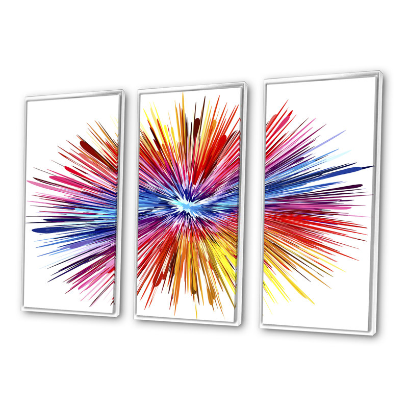 «Color Explosion», ensemble de 3 toiles abstraites encadrées sur toile, H 28 po x l 36 po, Blanc
