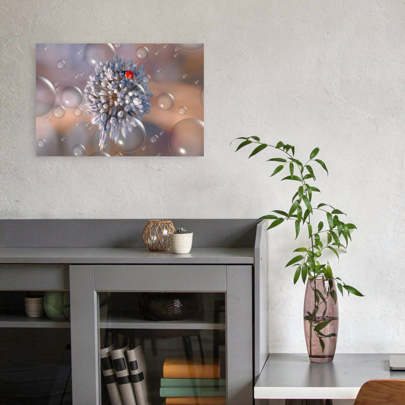 Ladybug Flower Bubbles Delicate Dreamy Peaceful Ladybug Flower Nature Wall Art Print 1 Piece Wrapped Canvas Wall Art