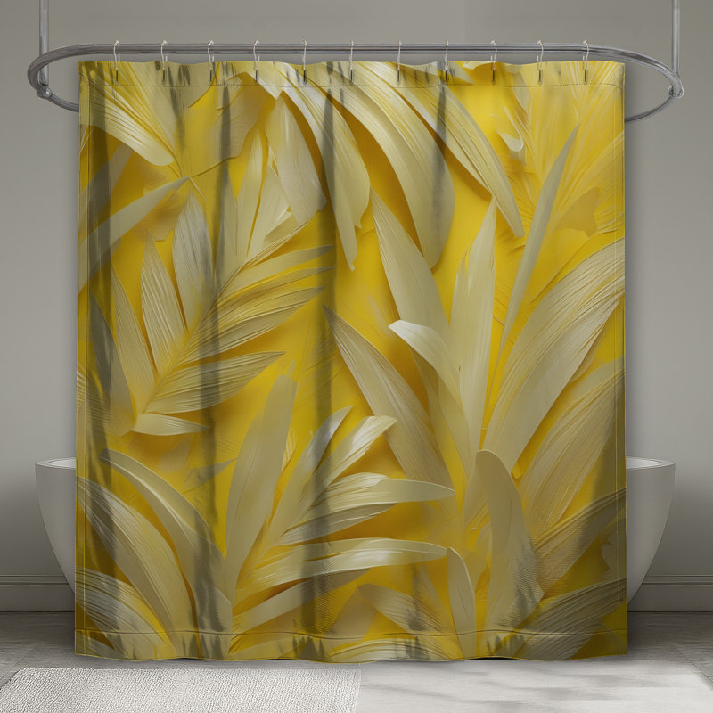 Rideau de douche jaune à feuilles de palmier très long, L 70 po x H 93 po