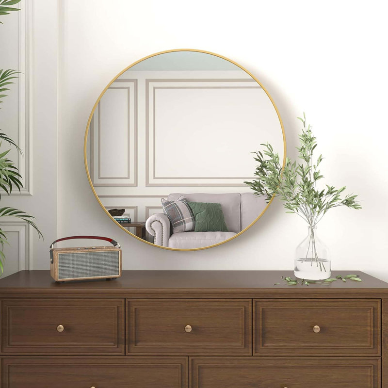 Metal Round Bathroom Mirror, 32" x 32", Gold