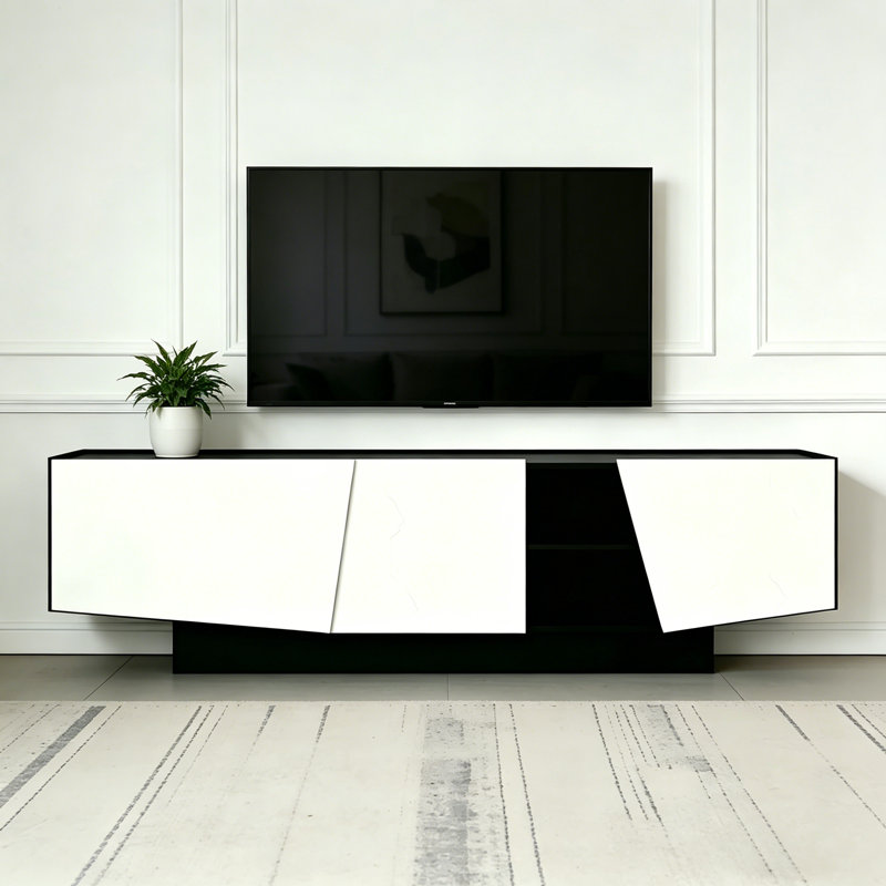 Meuble télé moderne et luxueux, Blanc/Noir