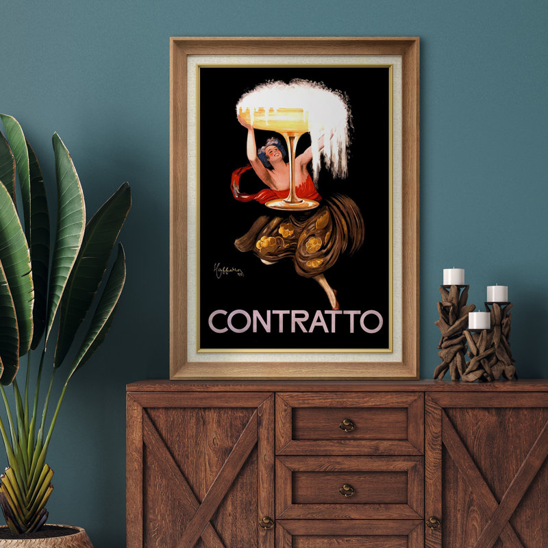 «Contratto Italian Art Deco Wine», affiche d'art européen rétro, impression sur toile encadrée, H 36 po x l 26 po x P 1,5 po