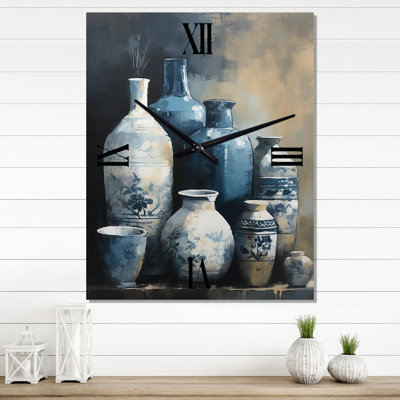 Blue And Cream Bohemian Vibes Pottery IV - Boho Pottery Wall Clock