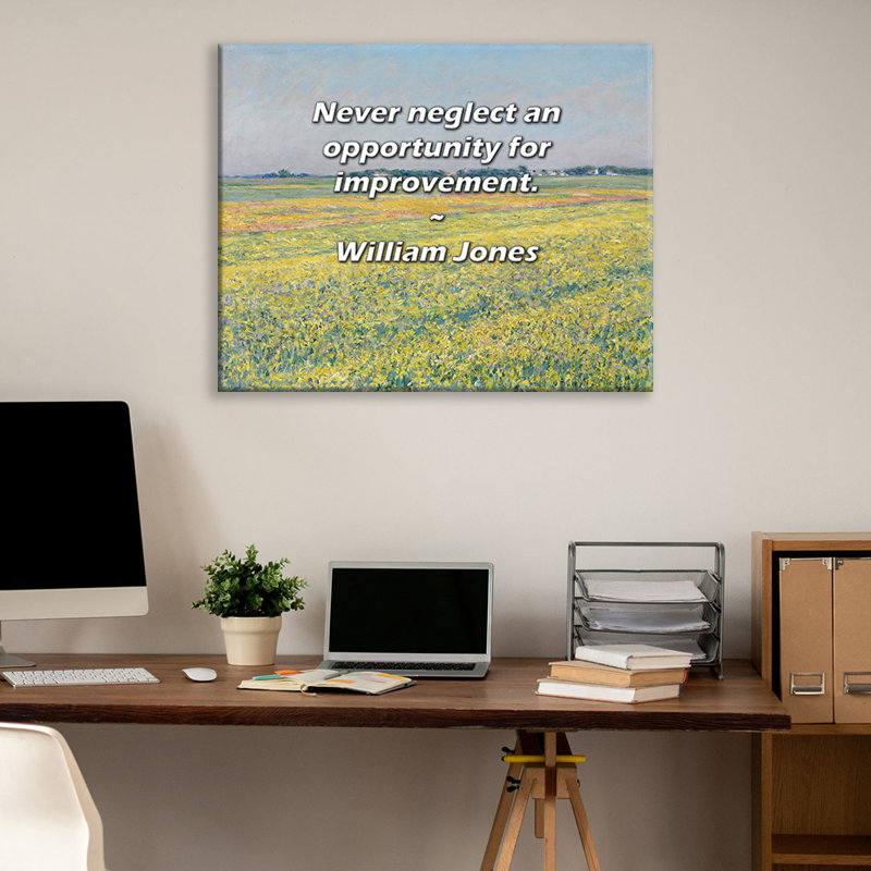 Citation artistique «Ne jamais négliger une occasion d’améliorer». Toile tendue par William Jones Gallery, H 17 po x l 24 po