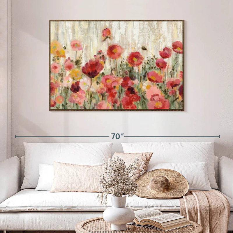 Fleurs saupoudrées, 46 po x 31 po, Cadre flottant noyer