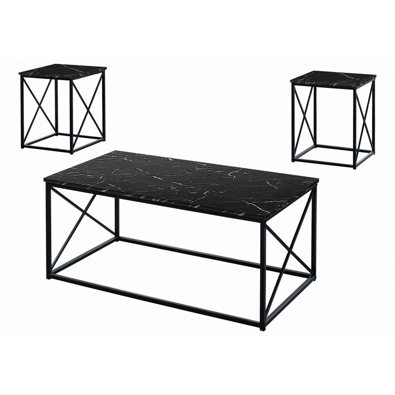 Ensemble de table, ensemble de 3 pièces, café, bout, côté, décor, métal, Noir
