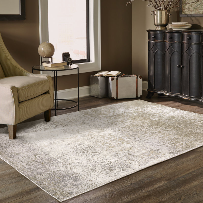 Tapis abstrait ivoire / gris Gwern, Rectangle 9 pi 10 po x 12 pi 10 po